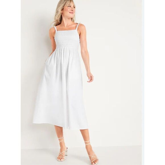 NEW Old Navy Fit & Flare Sleeveless Cotton-Poplin Smocked-Bodice Midi Dress 3X - Picture 1 of 4